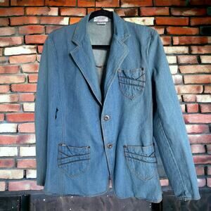 American Graffiti Womens Blazer Sz L Vintage Denim Jean Jacket Shoulder Pads